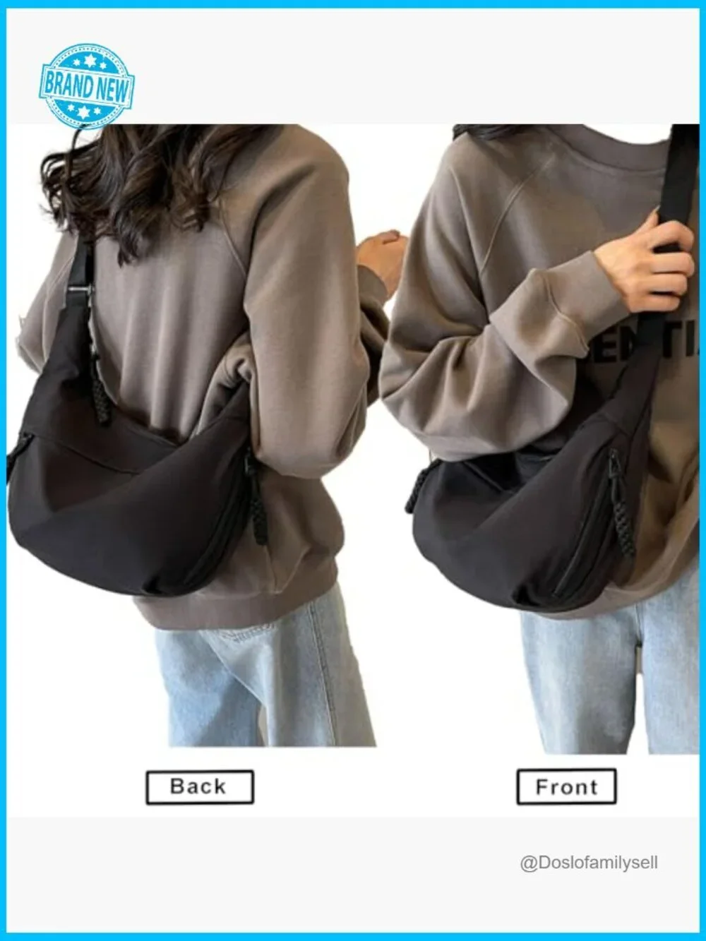 Nylon Crescent Crossbody Bag Slouchy Sling Hobo Shoulder Handbag Purse